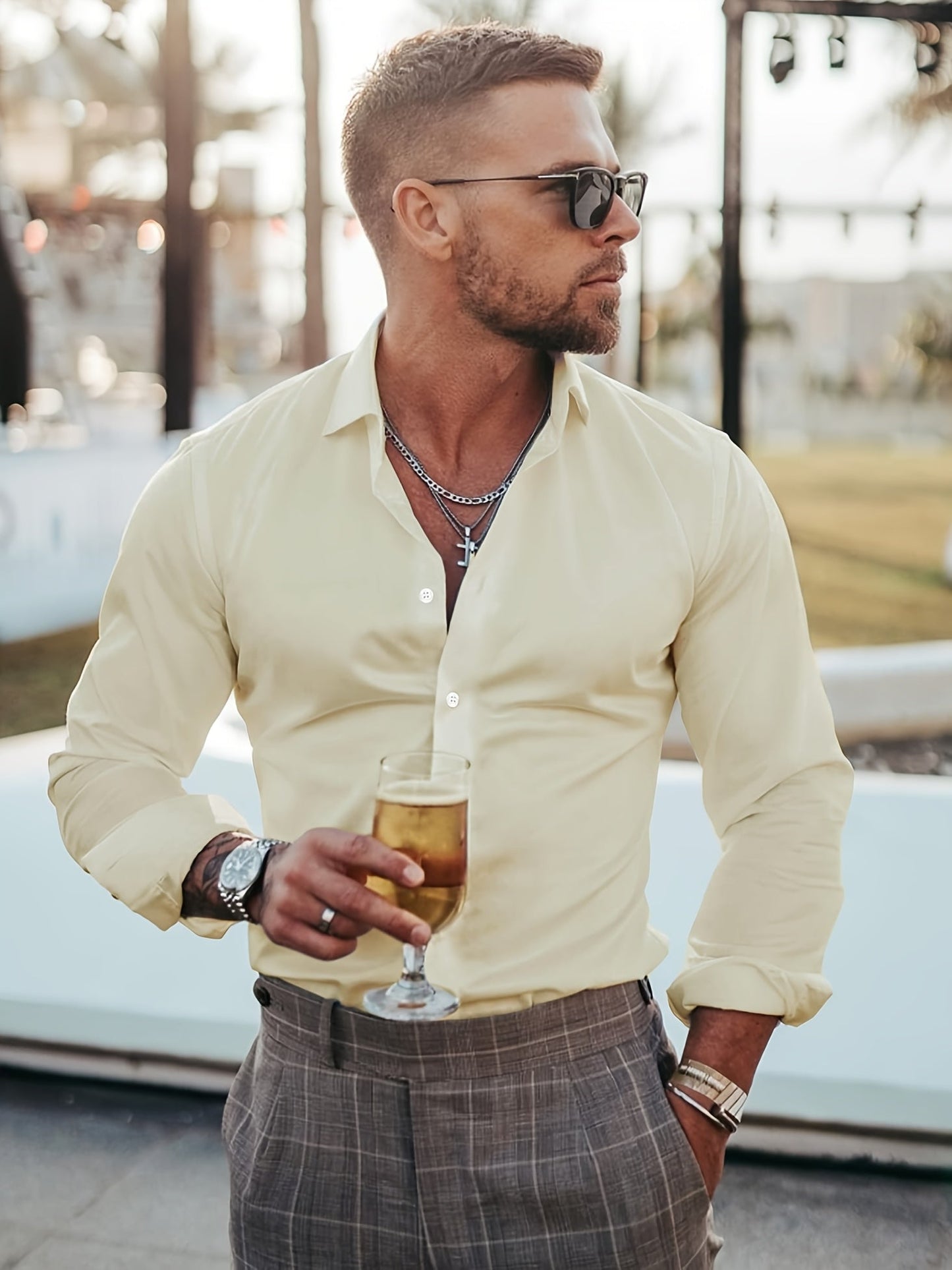 Men's White Rayon Slim-Fit Long-Sleeve Dress - product view 30