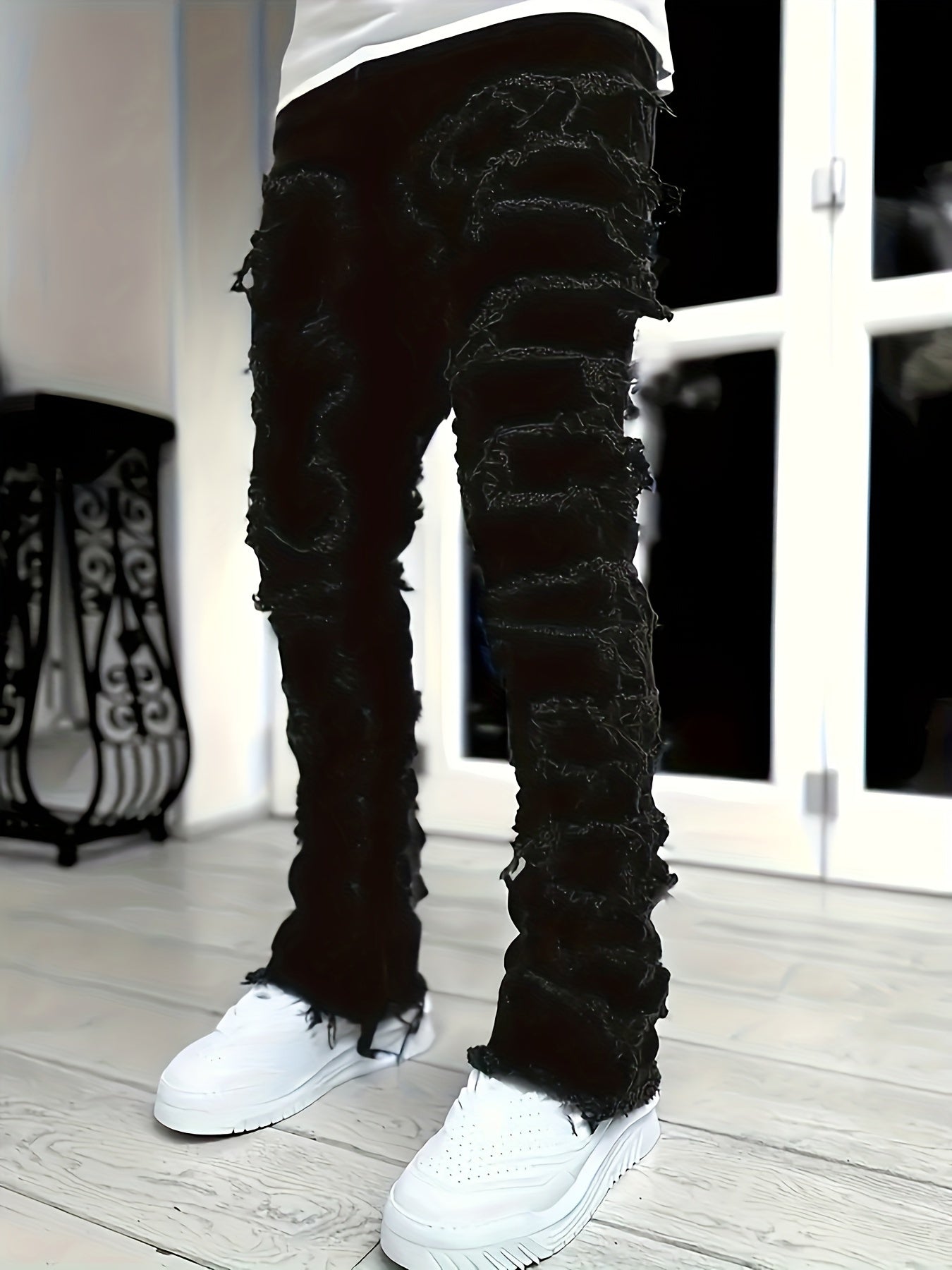 Men's Straight Leg Jeans - Black Denim Clean Finish
