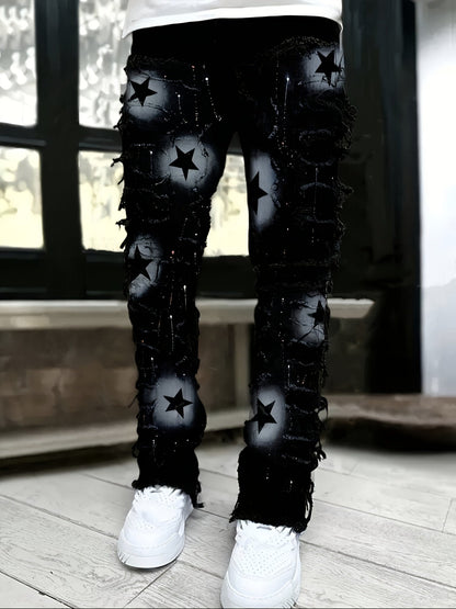 Men's Black Denim Printed Jeans - product view 6