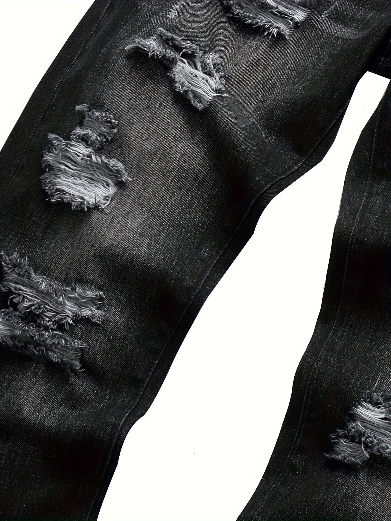Men's Straight Leg Jeans - Black Denim Distressed