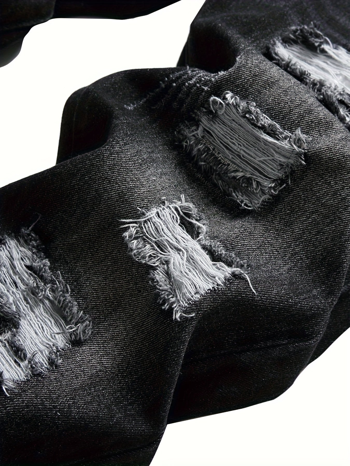 Men's Straight Leg Jeans - Black Denim Distressed