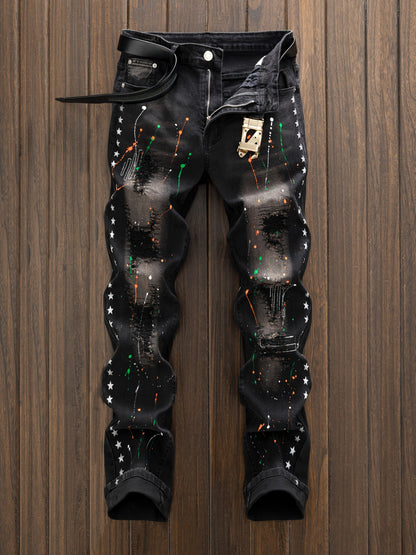 Men's Black Printed Jeans - product view 4