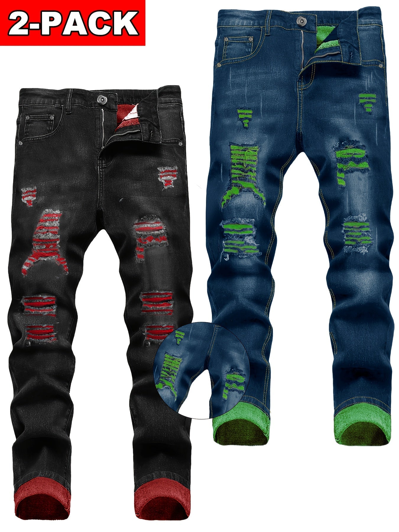 Men's Black Red+Blue Green Denim Jeans - product view 7