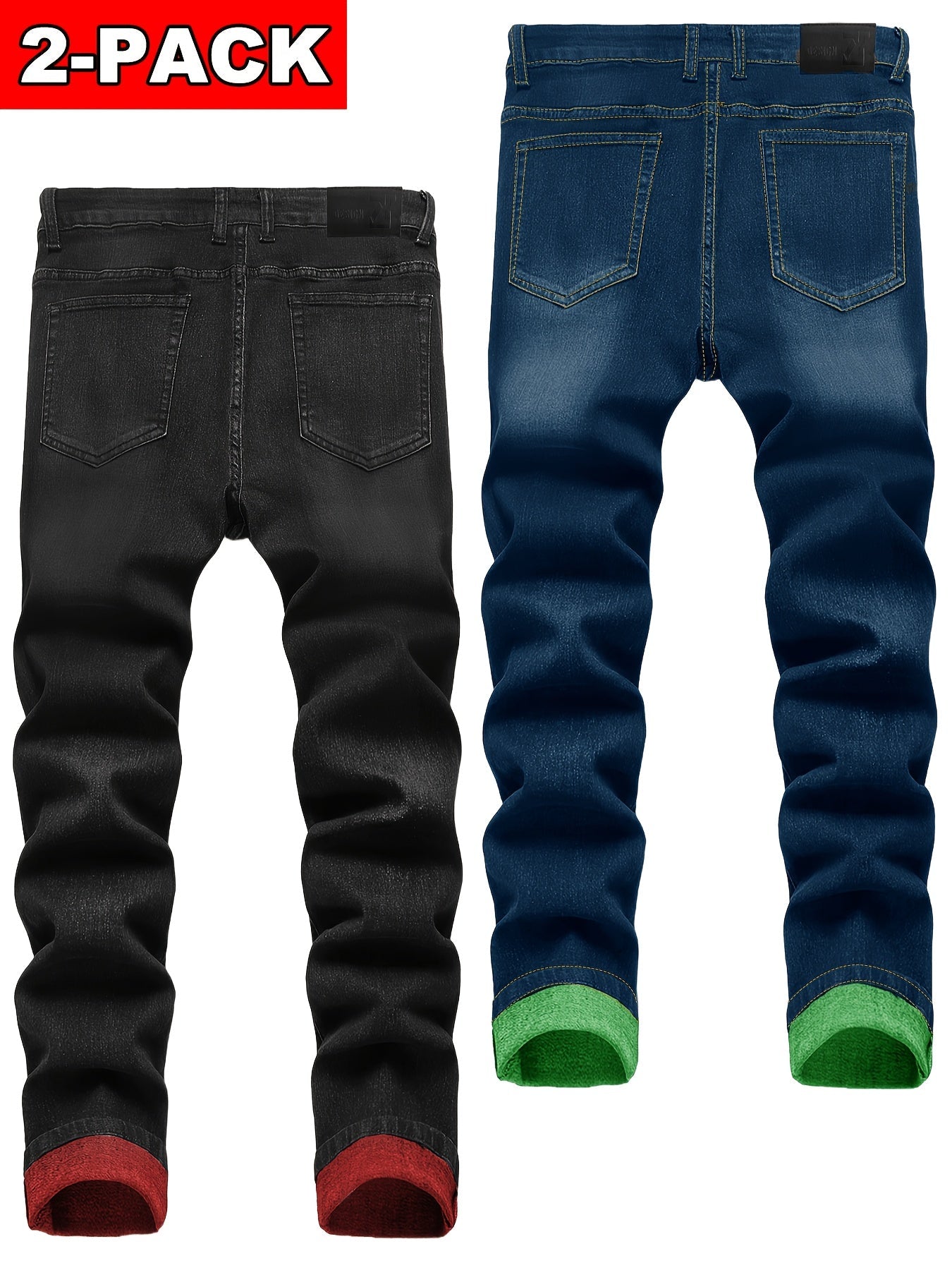 Men's Straight Leg Jeans - Classic Wash Distressed Travel