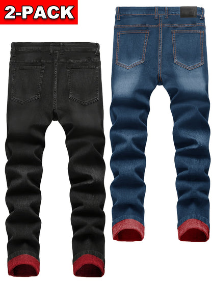 Men's Straight Leg Jeans - Classic Wash Distressed Travel
