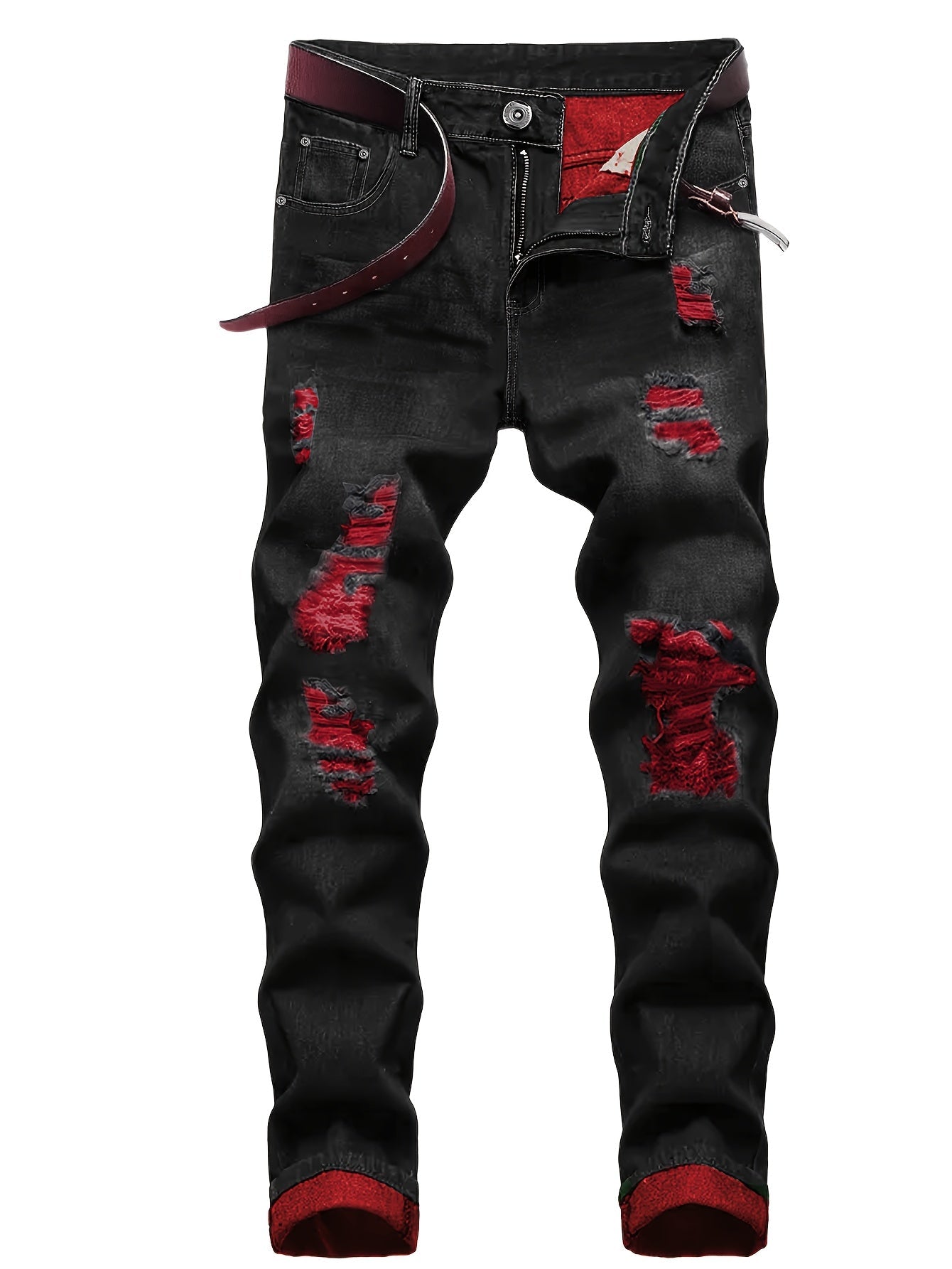 Men's Straight Leg Jeans - Classic Wash Distressed Travel