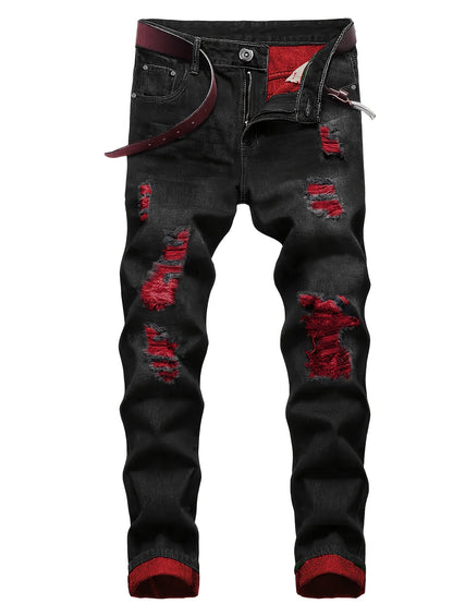 Men's Straight Leg Jeans - Classic Wash Distressed Travel