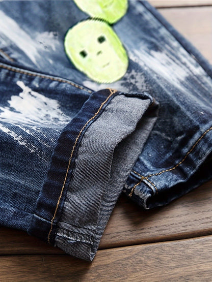 Men's Straight Leg Jeans - Classic Wash Embroidered