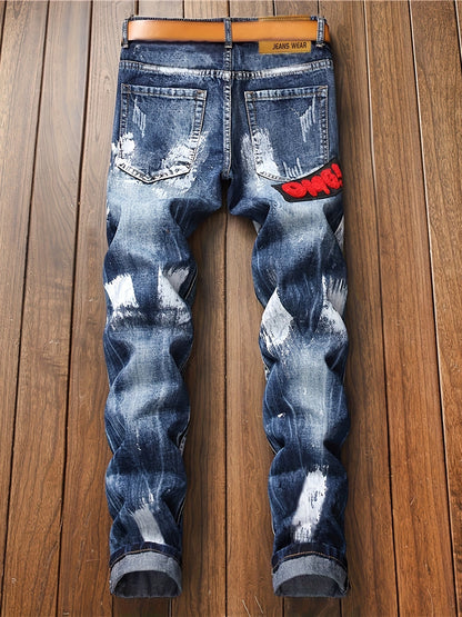 Men's Straight Leg Jeans - Classic Wash Embroidered