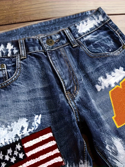 Men's Straight Leg Jeans - Classic Wash Embroidered