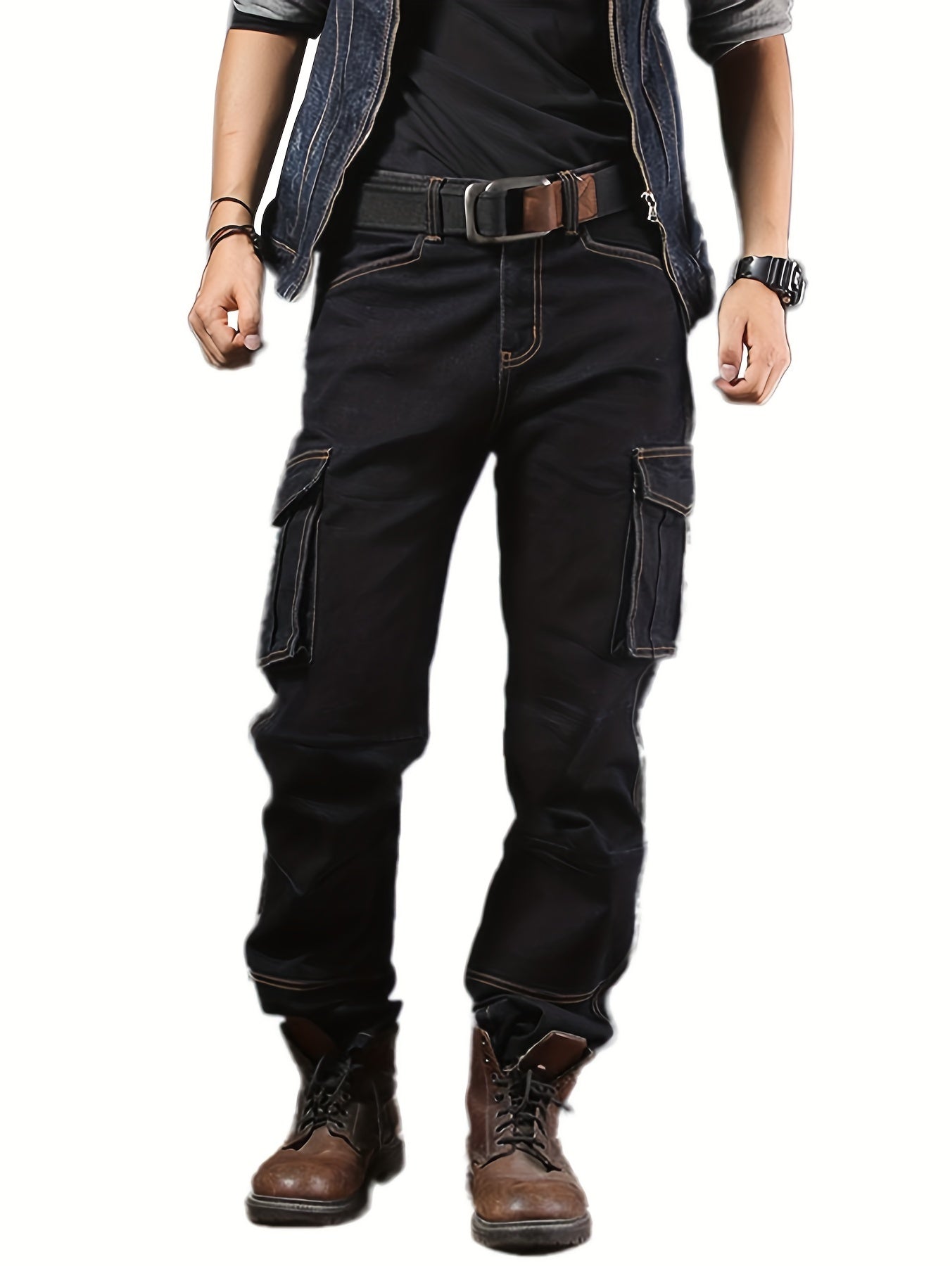 Men's Blue Denim Cargo Jeans - product view 11