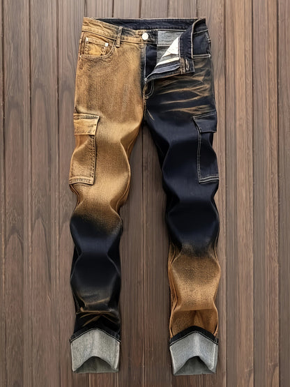 Men's Blue Brown Denim Jeans - product view 4