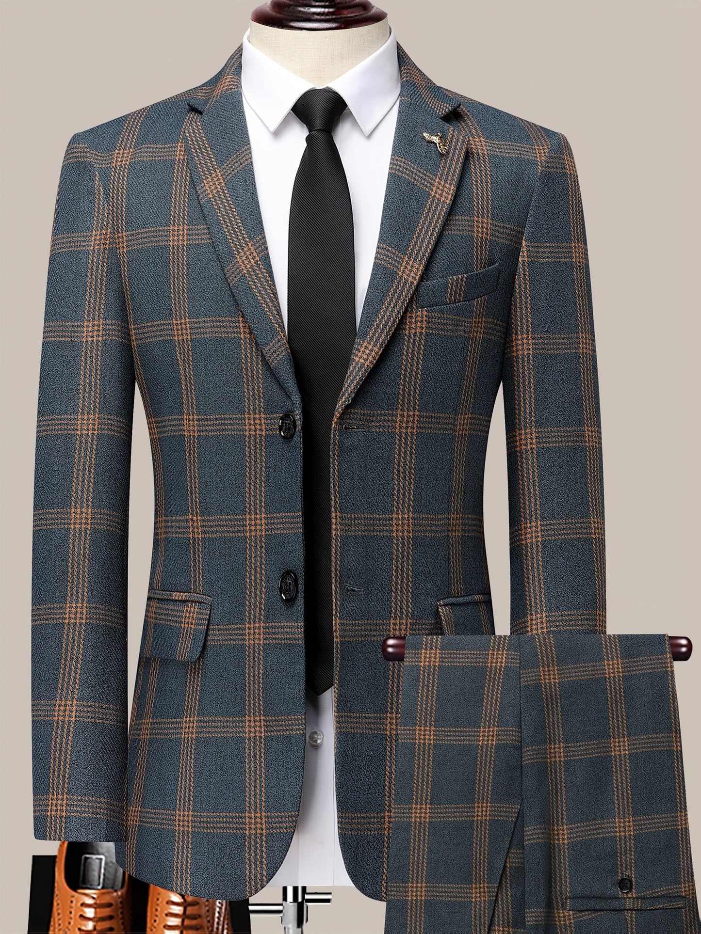Men's Black Grid Polyester Slim-Fit Dress - product view 24