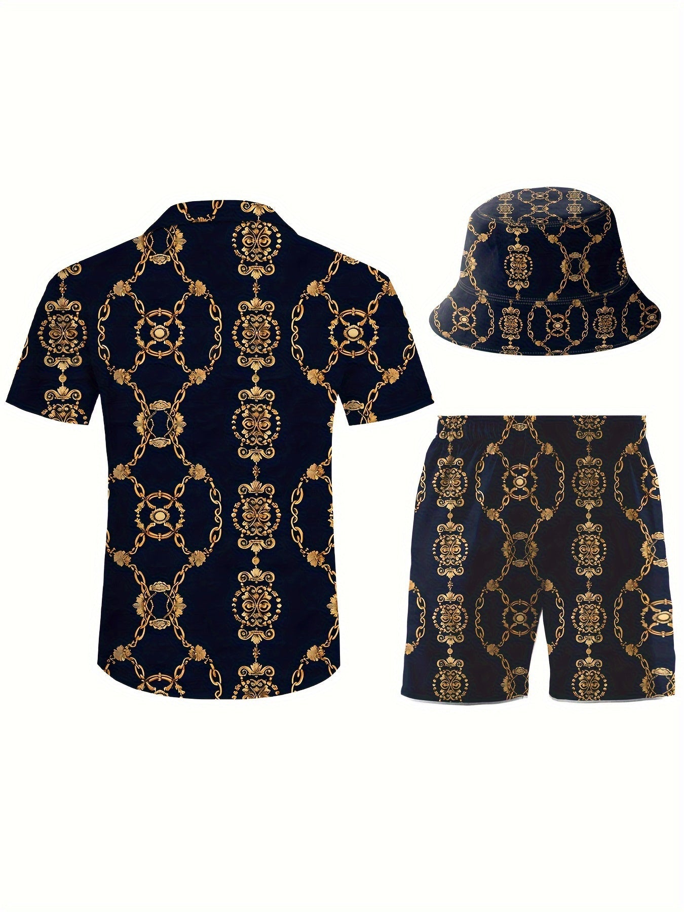 Men's Three-Piece Beach Outfit Set - Resort Print Summer Style