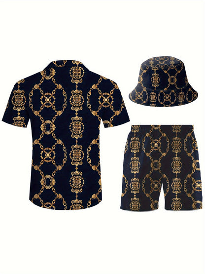 Men's Three-Piece Beach Outfit Set - Resort Print Summer Style