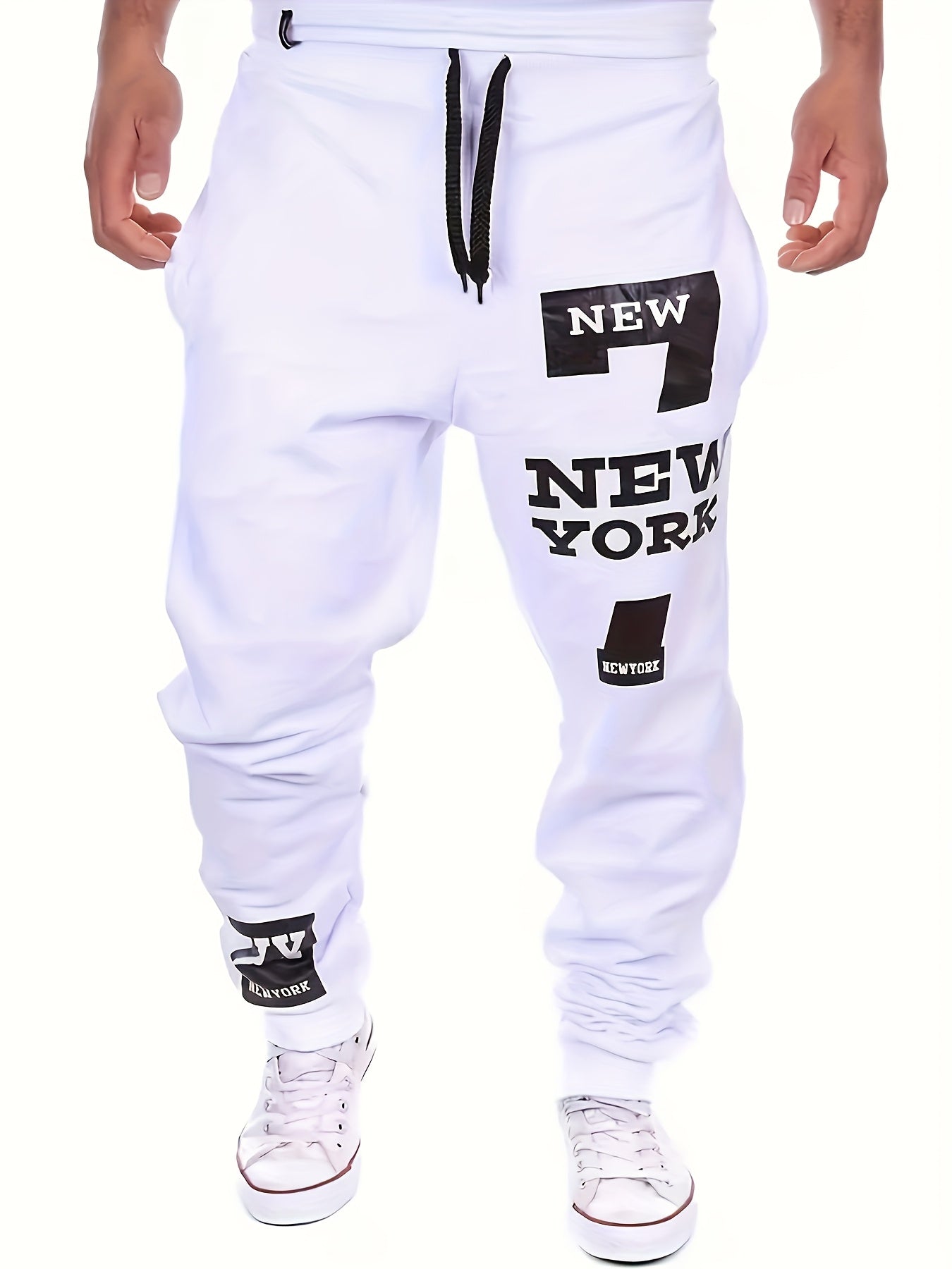Men's White Polyester Printed Pants - product view 6