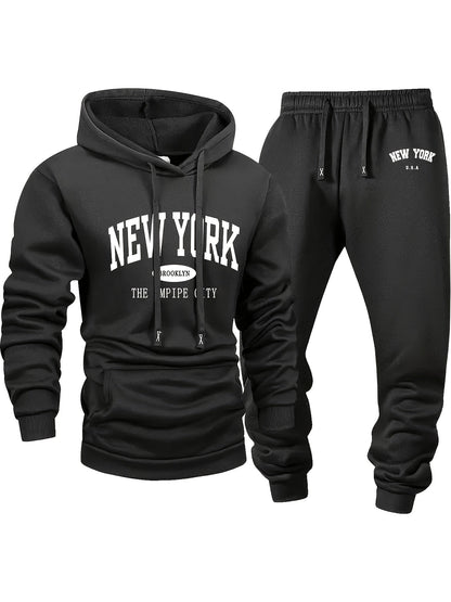 Men's Tracksuit Jacket and Pants Set - City Print Cold-Weather Style