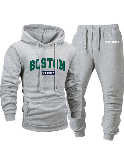 Men's Tracksuit Jacket and Pants Set - City Print Cold-Weather Style
