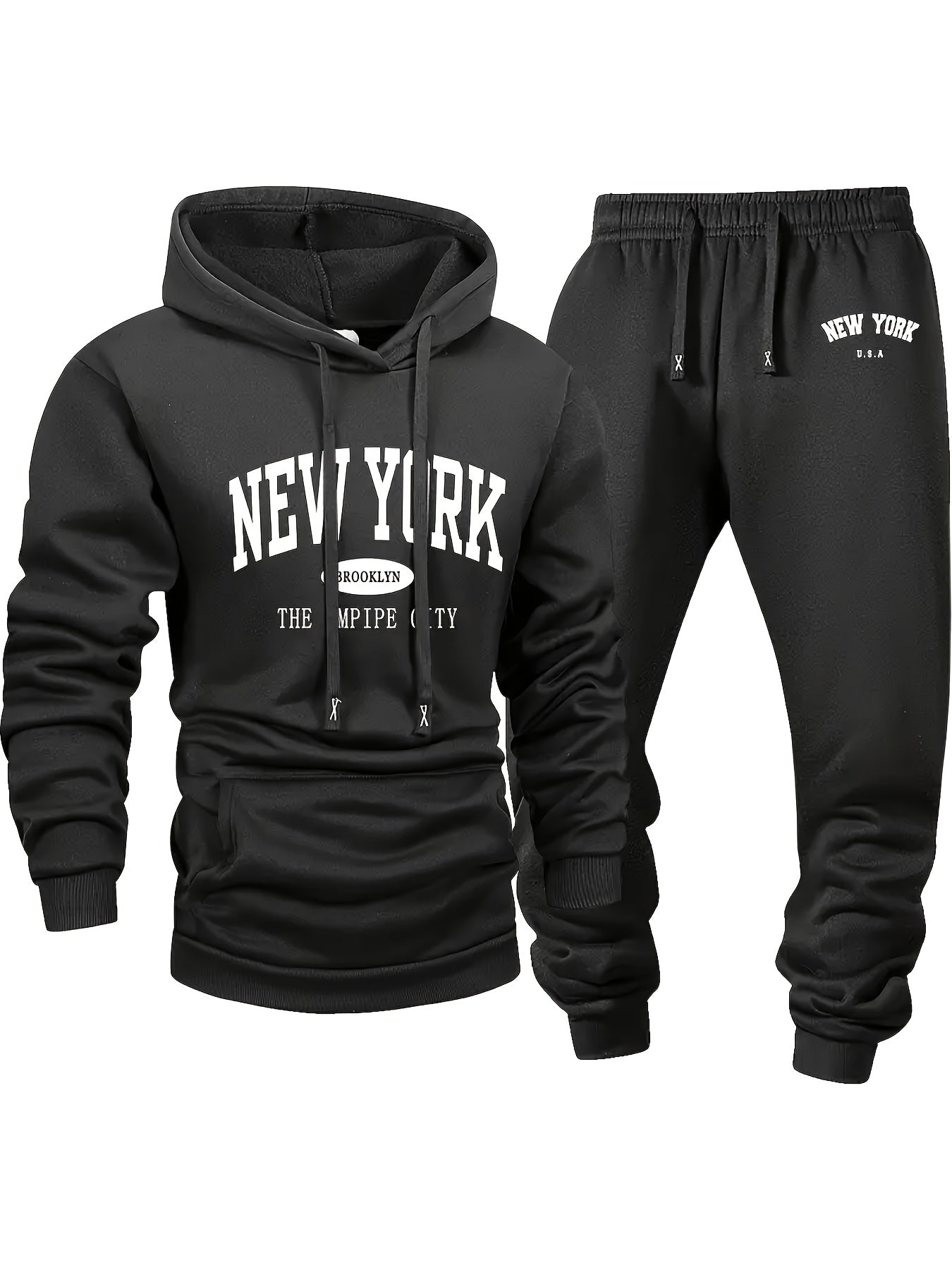 Men's Tracksuit Jacket and Pants Set - City Print Cold-Weather Style