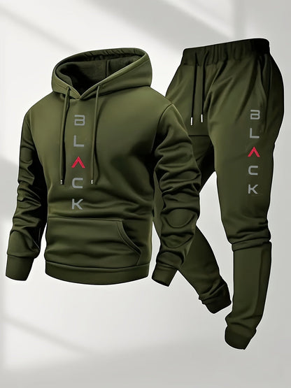 Men's Tracksuit Jacket and Pants Set - Letter Print Cold-Weather Style