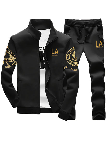 Men's Tracksuit Jacket and Pants Set - Striped Everyday Style
