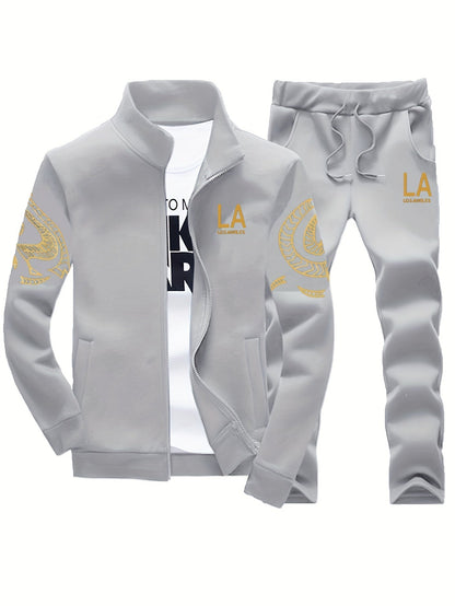 Men's Tracksuit Jacket and Pants Set - Striped Everyday Style