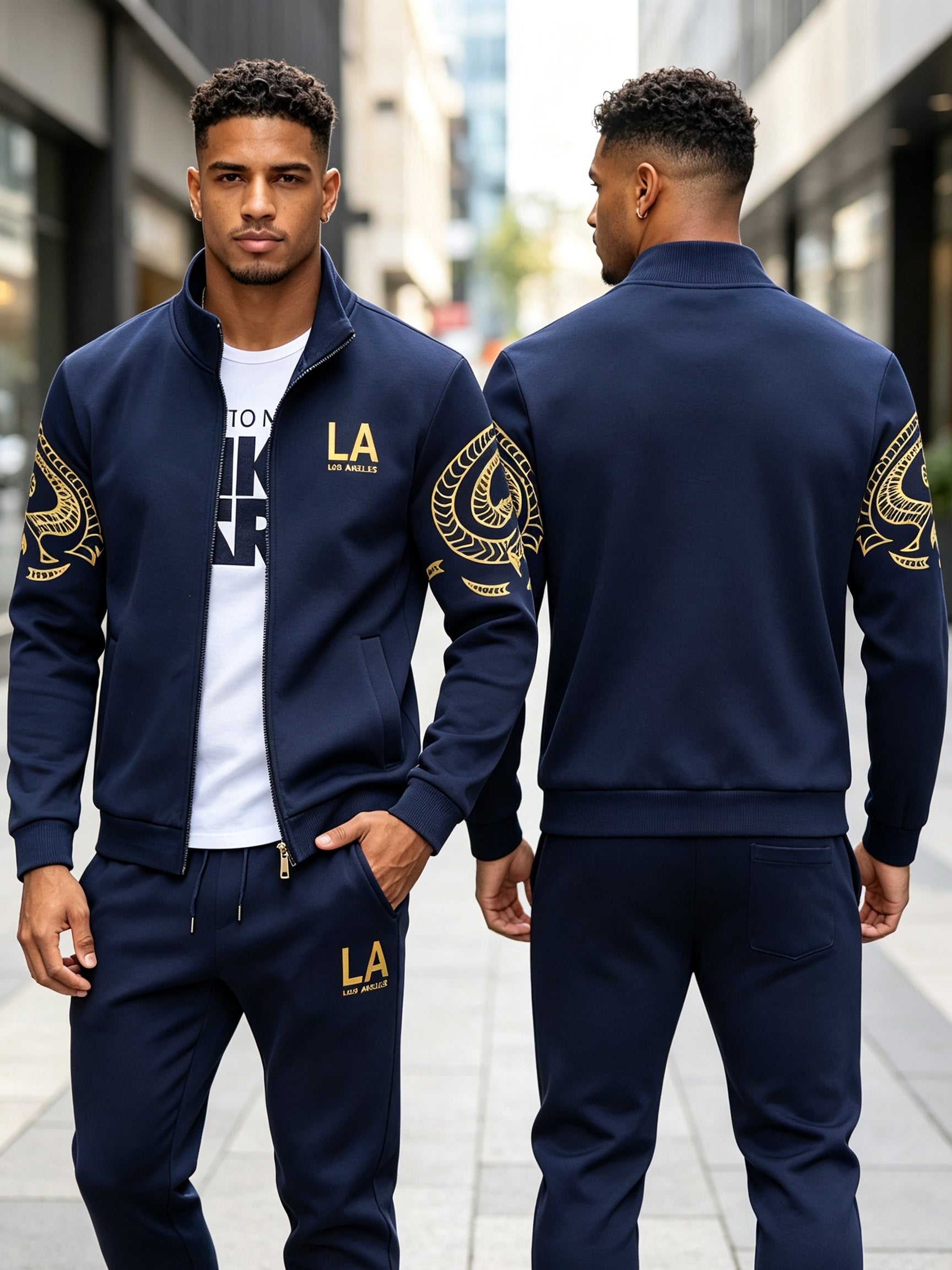 Men's Navy Color Polyester Zip-Up Striped Jacket - product view 5