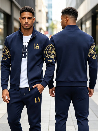 Men's Navy Color Polyester Zip-Up Striped Jacket - product view 5