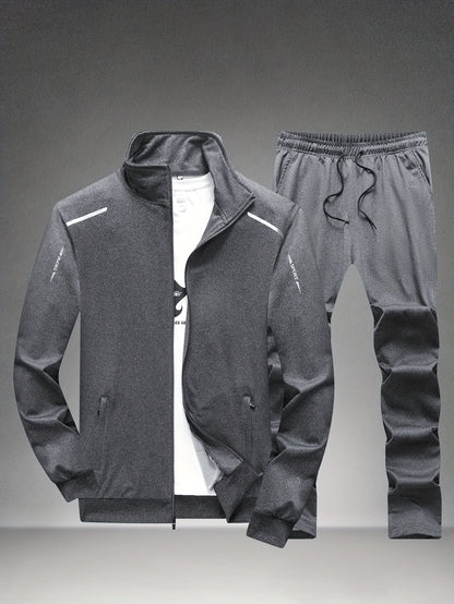 Men's Tracksuit Jacket and Pants Set - Zip Detail Everyday Style