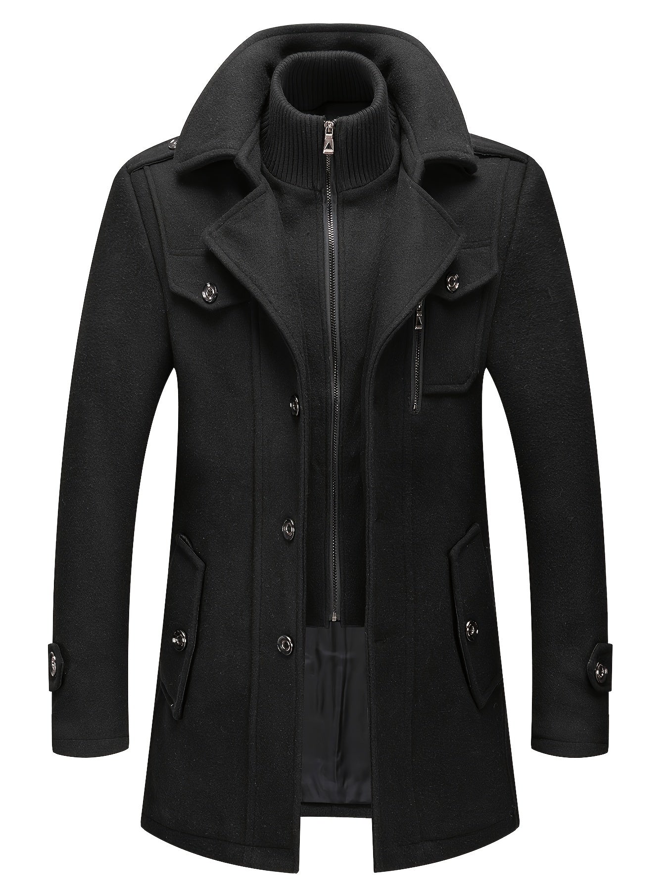 Men's Black Polyester Coat - product view 10