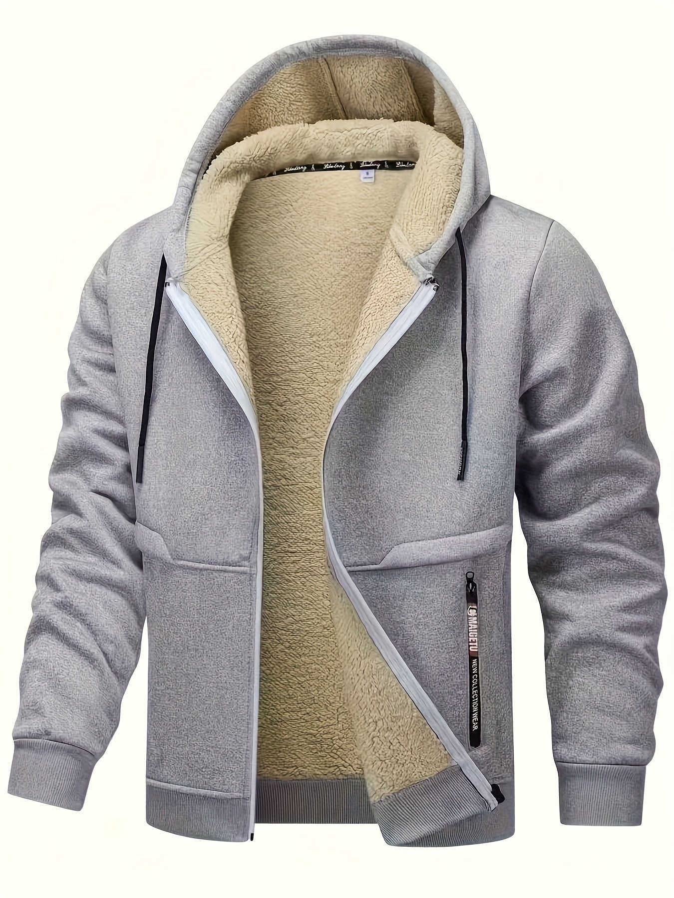 Men's Light Grey Polyester Zip-Up Jacket - product view 5