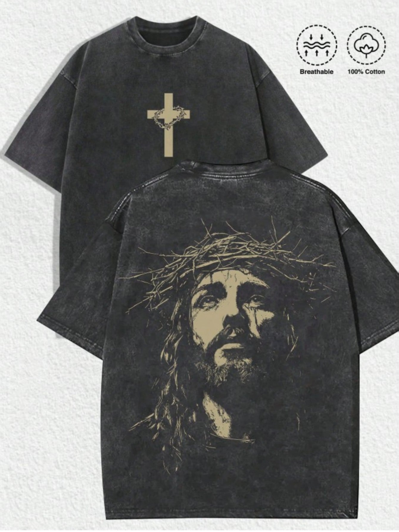 Men's Black 1 Cotton Printed T-Shirt - product view 7