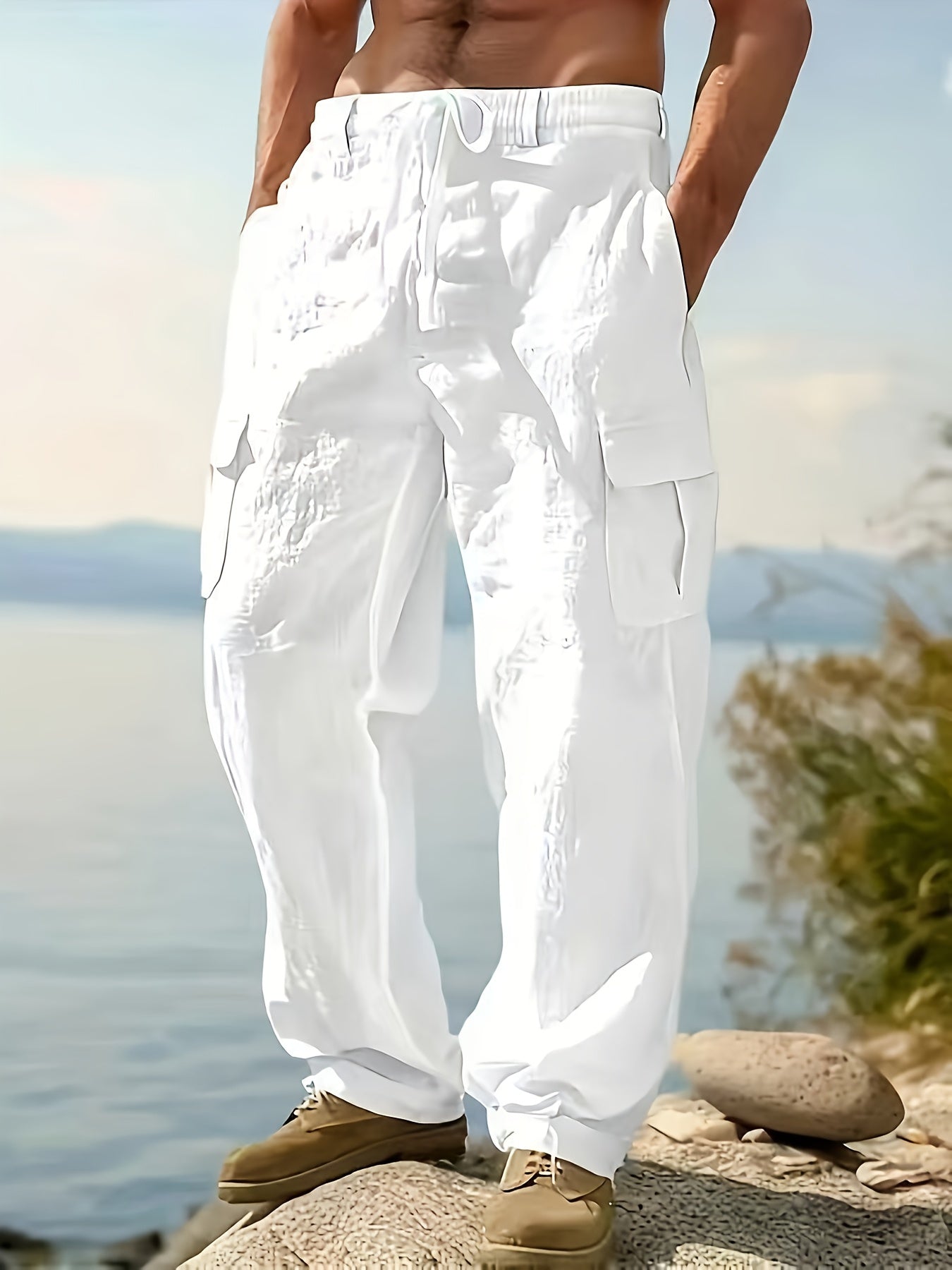 Men's Wide Leg Pants - Drawstring Waist