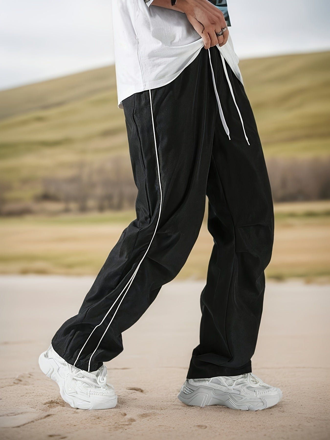 Men's Wide Leg Pants - Drawstring Waist Workwear Style