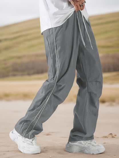 Men's Wide Leg Pants - Drawstring Waist Workwear Style