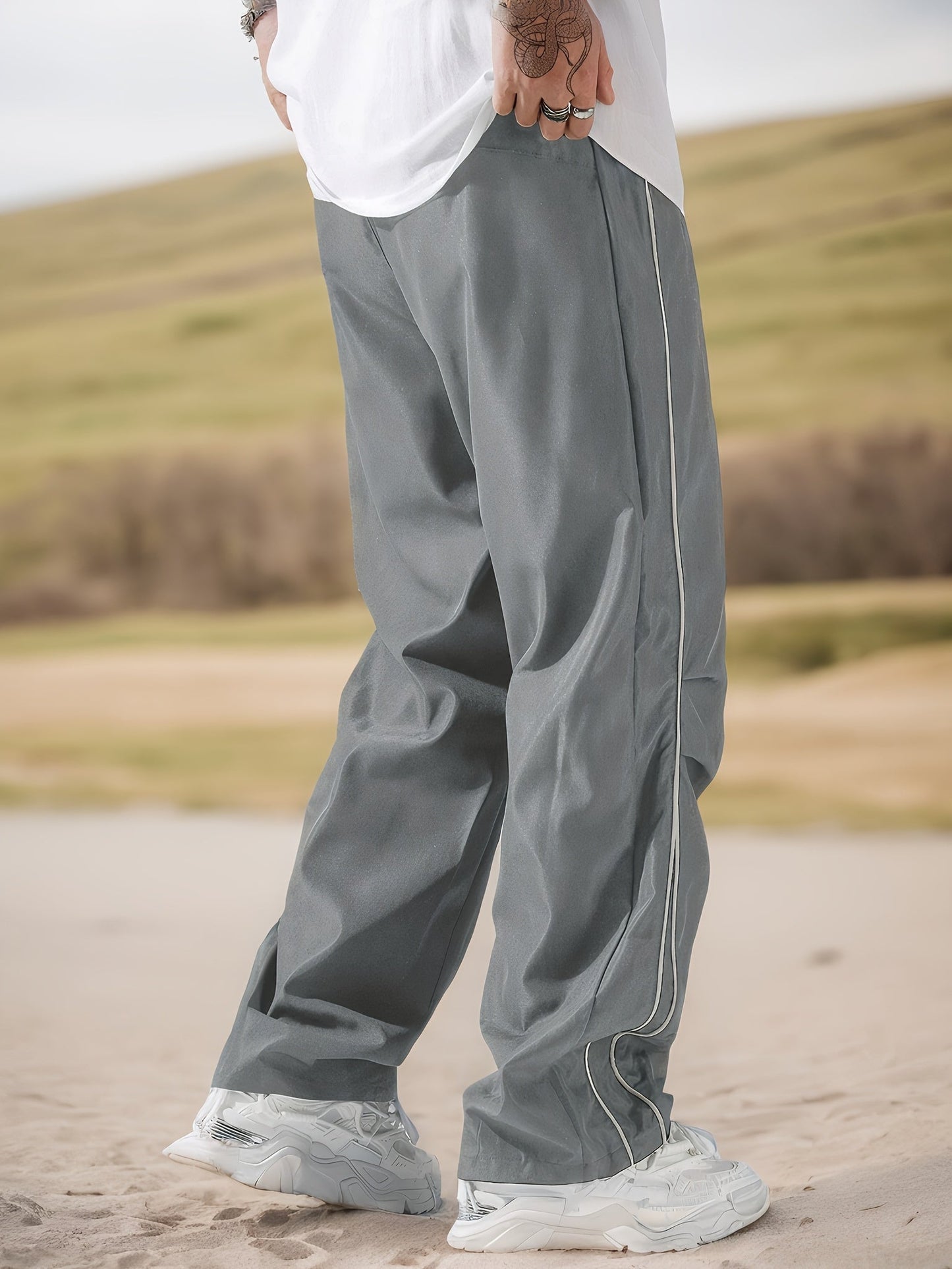 Men's Wide Leg Pants - Drawstring Waist Workwear Style