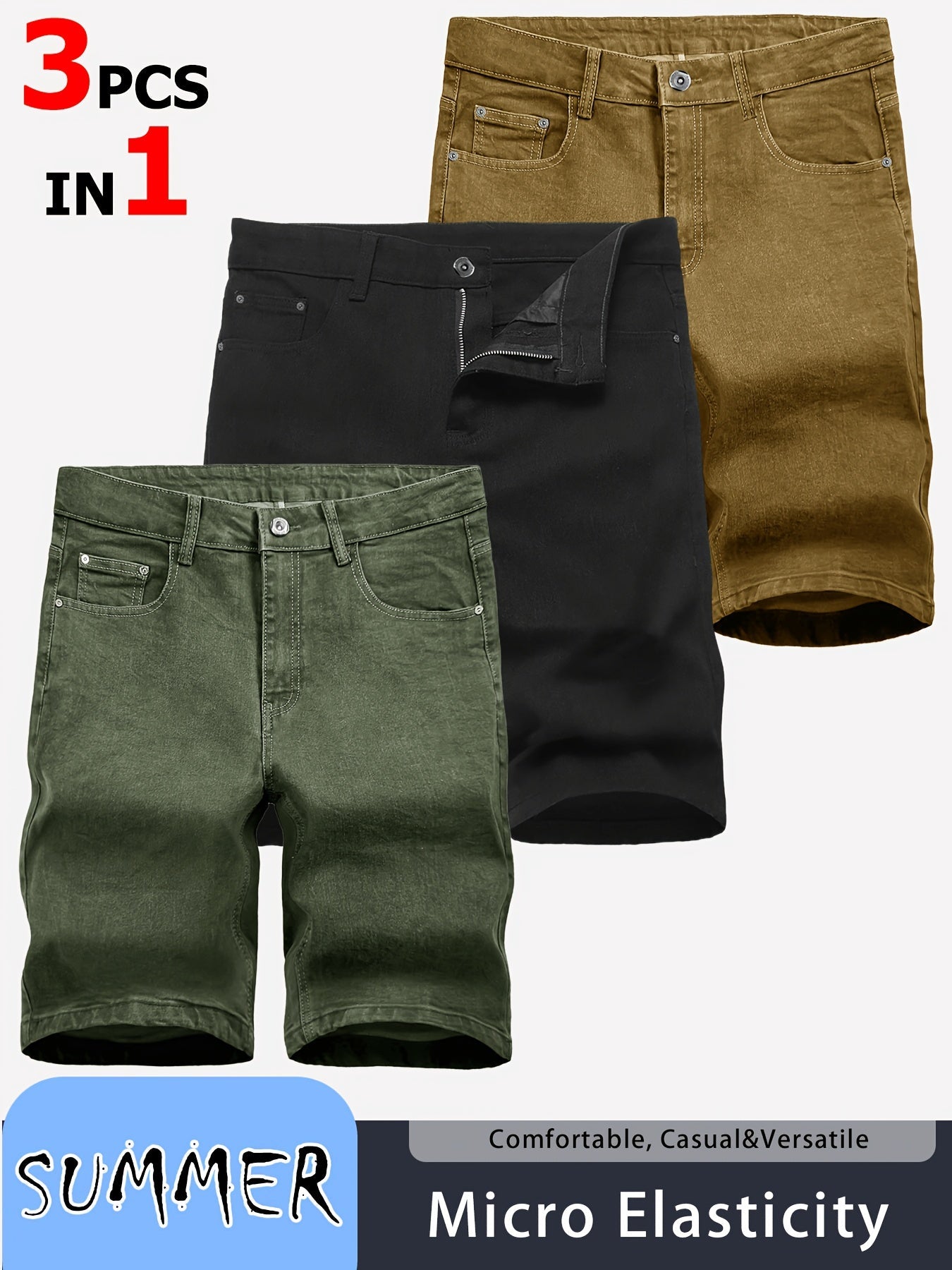 Men's Green+Brown+Black Denim Slim-Fit Jeans - product view 5