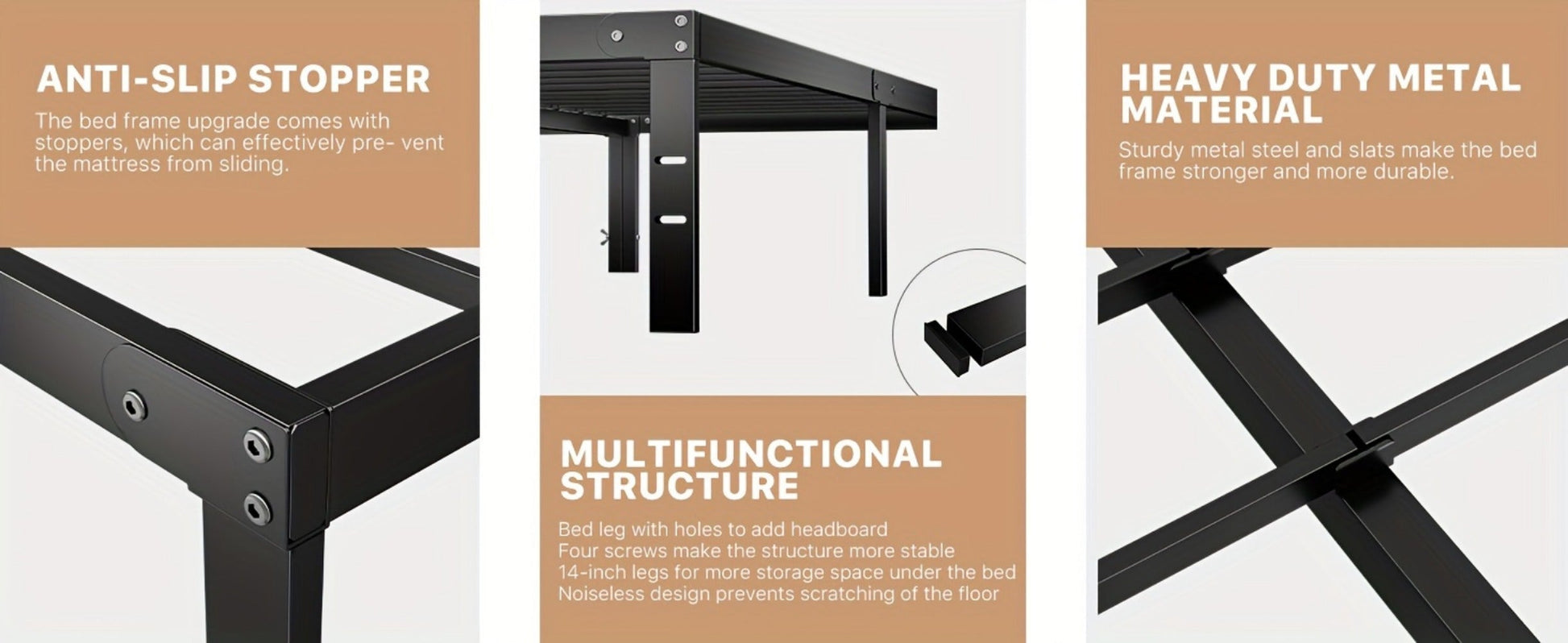 Metal Bed Frame, Mattress Support Frame for Bedroom Comfort and Support detail image - detail view 31