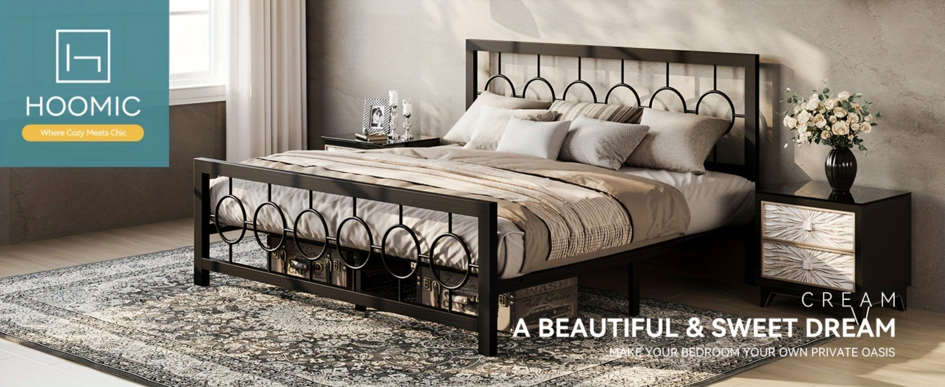 Metal Bed Frame with Headboard and Footboard, Mattress Support Frame detail image - detail view 16