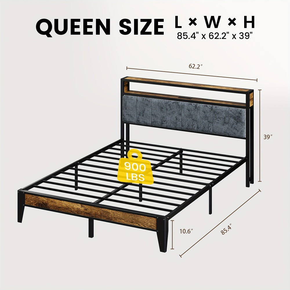 Metal Bed Frame with LED Lighting, Mattress Support Frame for Bedroom detail image - detail view 12