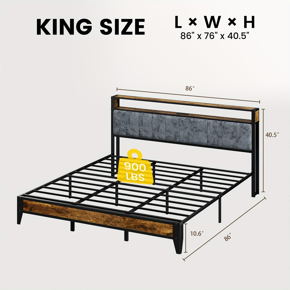 Metal Bed Frame with LED Lighting, Mattress Support Frame for Bedroom detail image - detail view 13