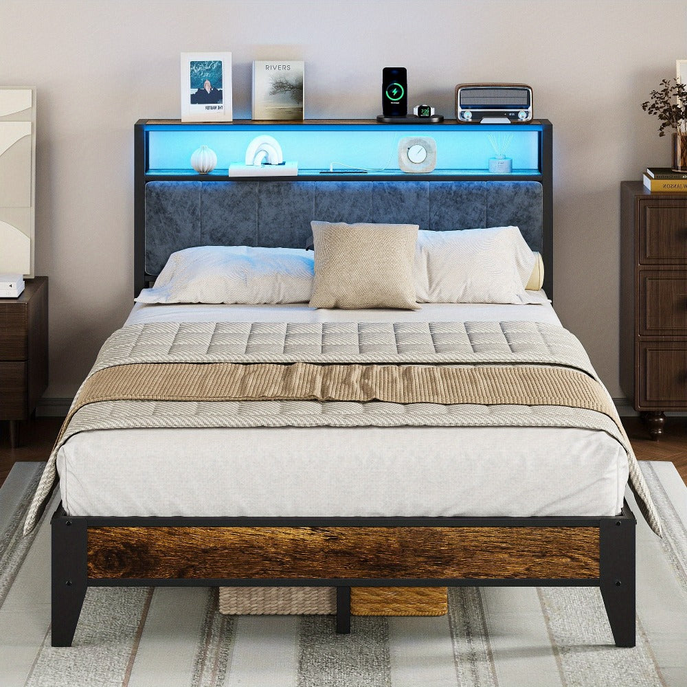 Metal Bed Frame with LED Lighting, Mattress Support Frame for Bedroom detail image - detail view 4