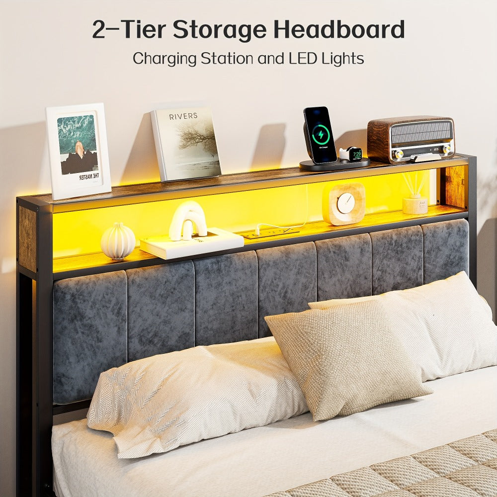 Metal Bed Frame with LED Lighting, Mattress Support Frame for Bedroom detail image - detail view 5