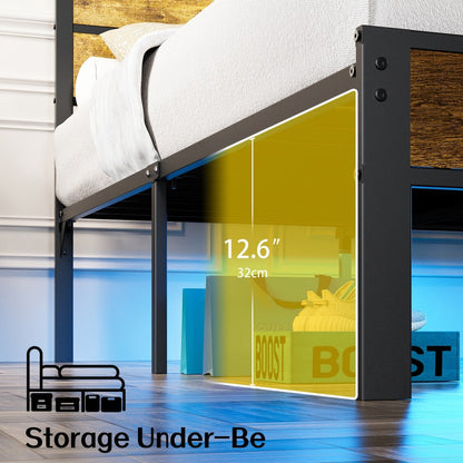 Metal Bed Frame with LED Lighting, Mattress Support Frame for Bedroom detail image - detail view 7