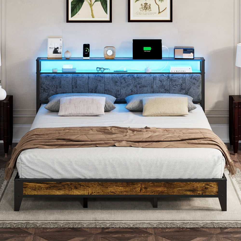 Metal Bed Frame with LED Lighting, Mattress Support Frame for Bedroom detail image - detail view 8