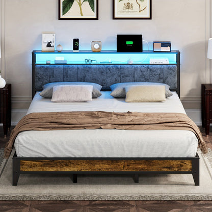Metal Bed Frame with LED Lighting, Mattress Support Frame for Bedroom detail image - detail view 8