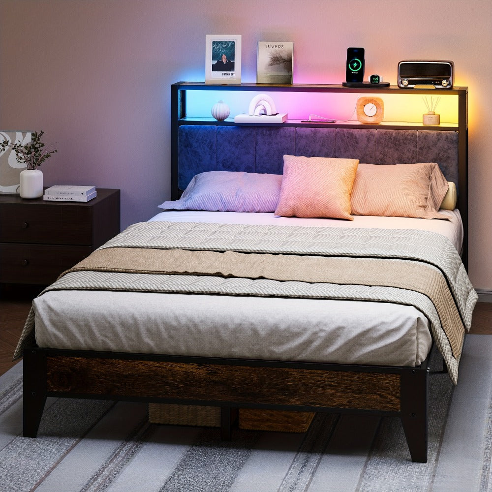 Metal Bed Frame with LED Lighting, Mattress Support Frame for Bedroom detail image - detail view 9