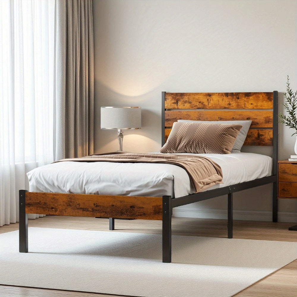 Metal Bed Frame with No Box Spring Needed and Solid Wood Construction for Bedroom detail image - detail view 10