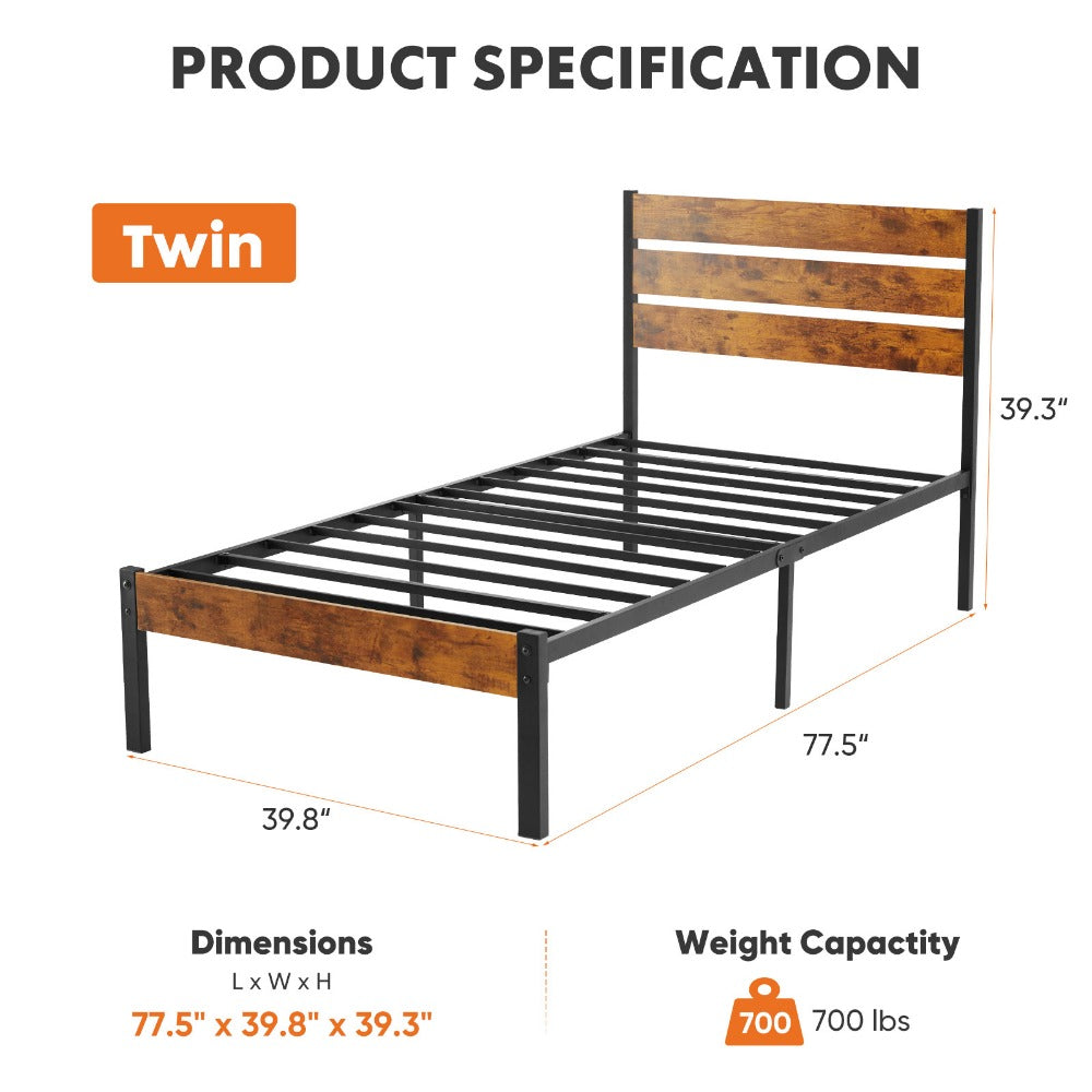 Metal Bed Frame with No Box Spring Needed and Solid Wood Construction for Bedroom detail image - detail view 20