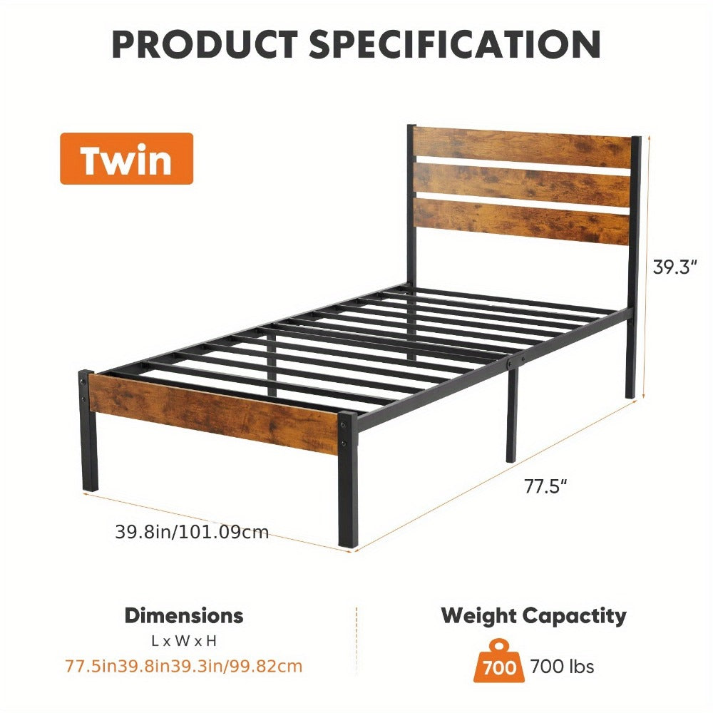 Metal Bed Frame with No Box Spring Needed and Solid Wood Construction for Bedroom detail image - detail view 4